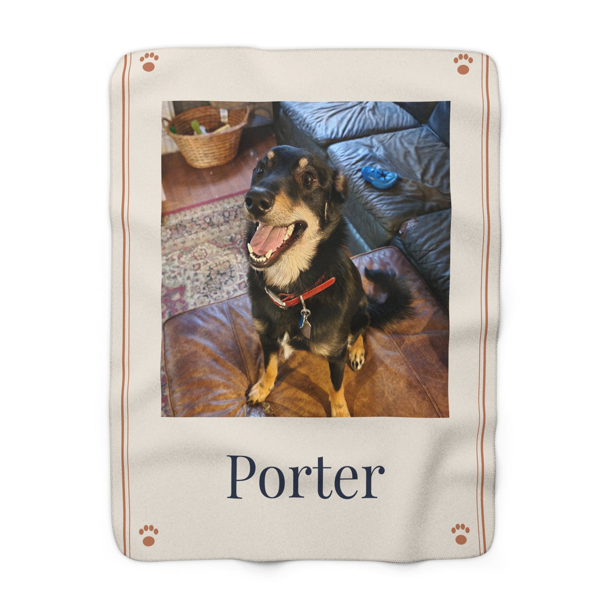 Custom Pet Portrait Blanket with Name | Personalized Sherpa Fleece Dog & Cat Photo Blanket