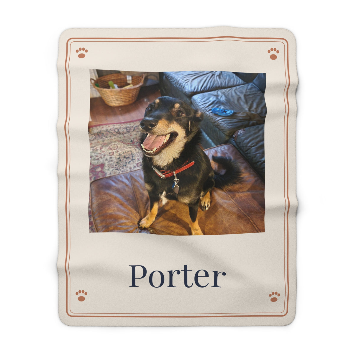 Custom Pet Portrait Blanket with Name | Personalized Sherpa Fleece Dog & Cat Photo Blanket