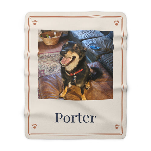 Custom Pet Portrait Blanket with Name | Personalized Sherpa Fleece Dog & Cat Photo Blanket